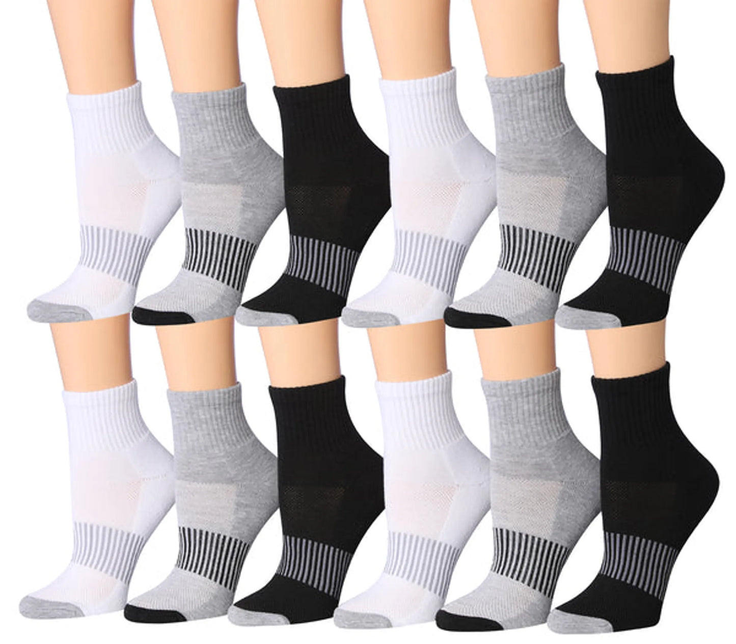 Tipi Toe Women's 12-Pairs Running & Athletic Sports Performance Ankle/Quarter Socks