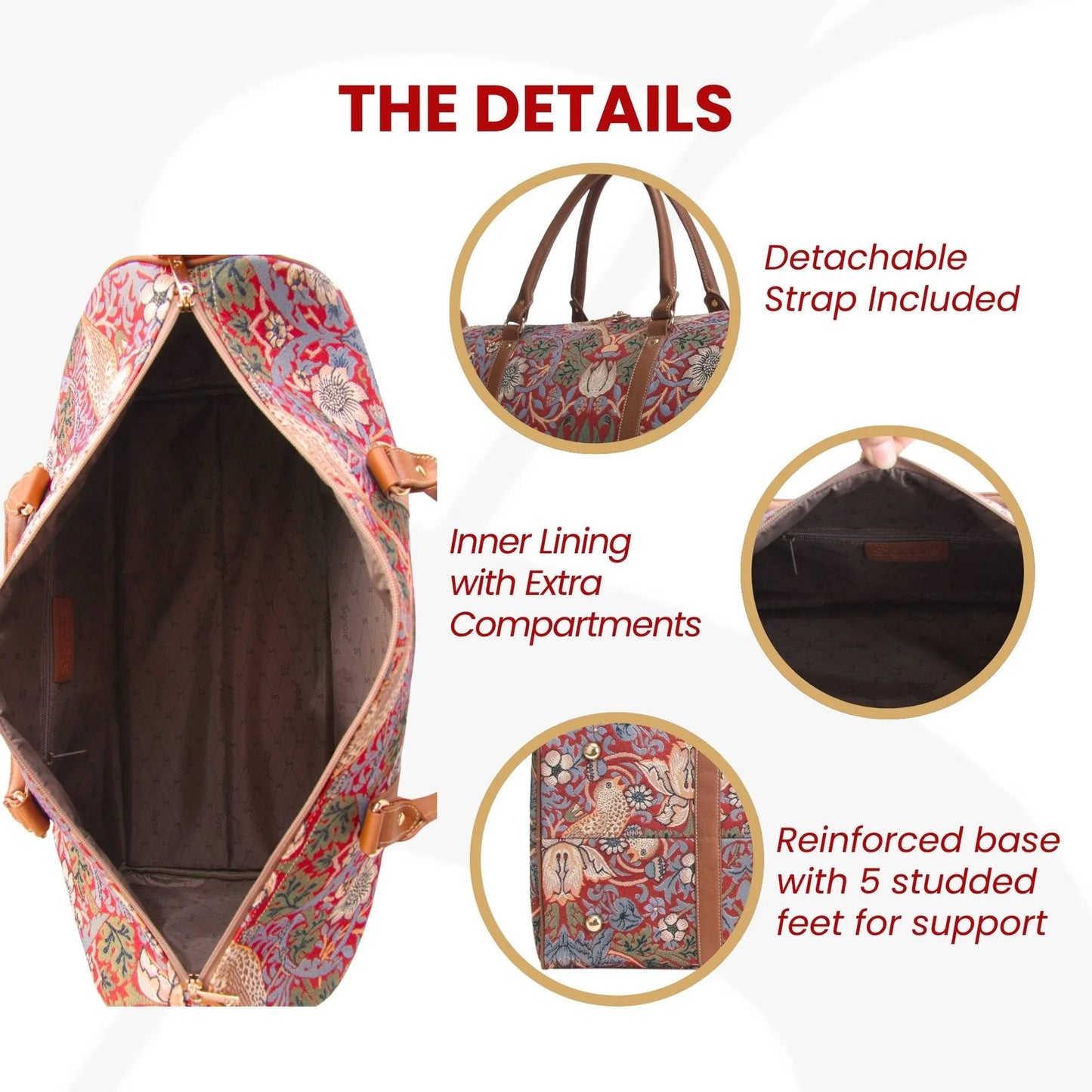 BHOLD-STRD William Morris Strawberry Thief Red Big Holdall/Duffel Bag
