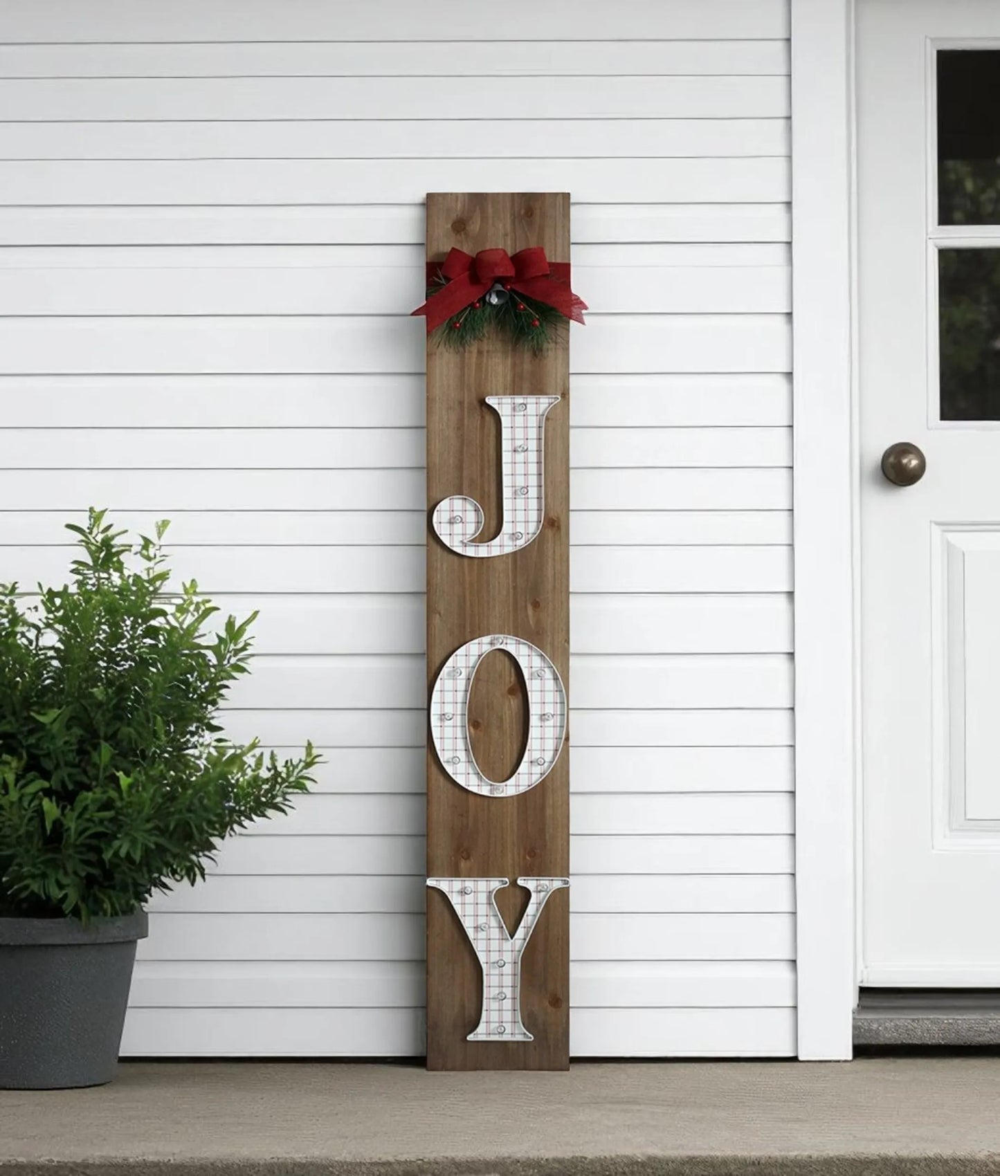 60" Brown Solid Wood Joy Christmas LED Lights Porch Sign