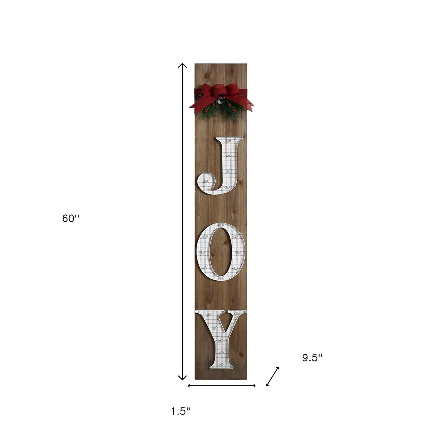 60" Brown Solid Wood Joy Christmas LED Lights Porch Sign