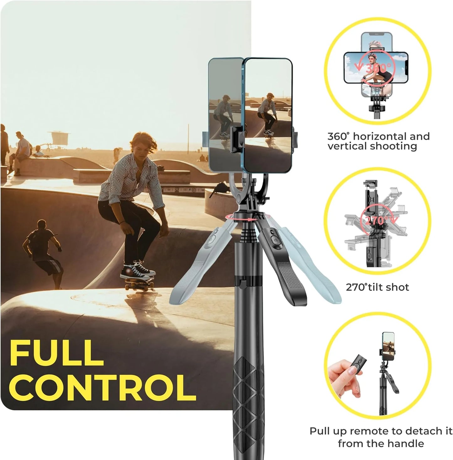 Phone Tripod 62" Selfie Stick for iPhone with Remote and 3W LED Light