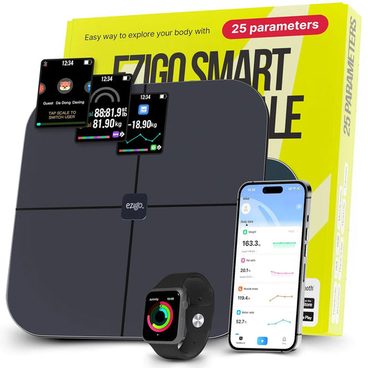 25 Metrics EziGo Black Digital Bathroom Smart Scale with BMI