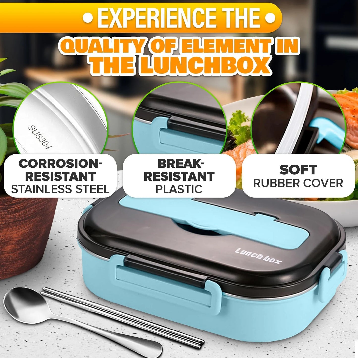48.5 Oz Stainless Steel Bento Box Adult with Phone Stand Reusable Stainless Steel Lunch Box for Hot Food with Durable Plastic & Soft Rubber Cover Insu