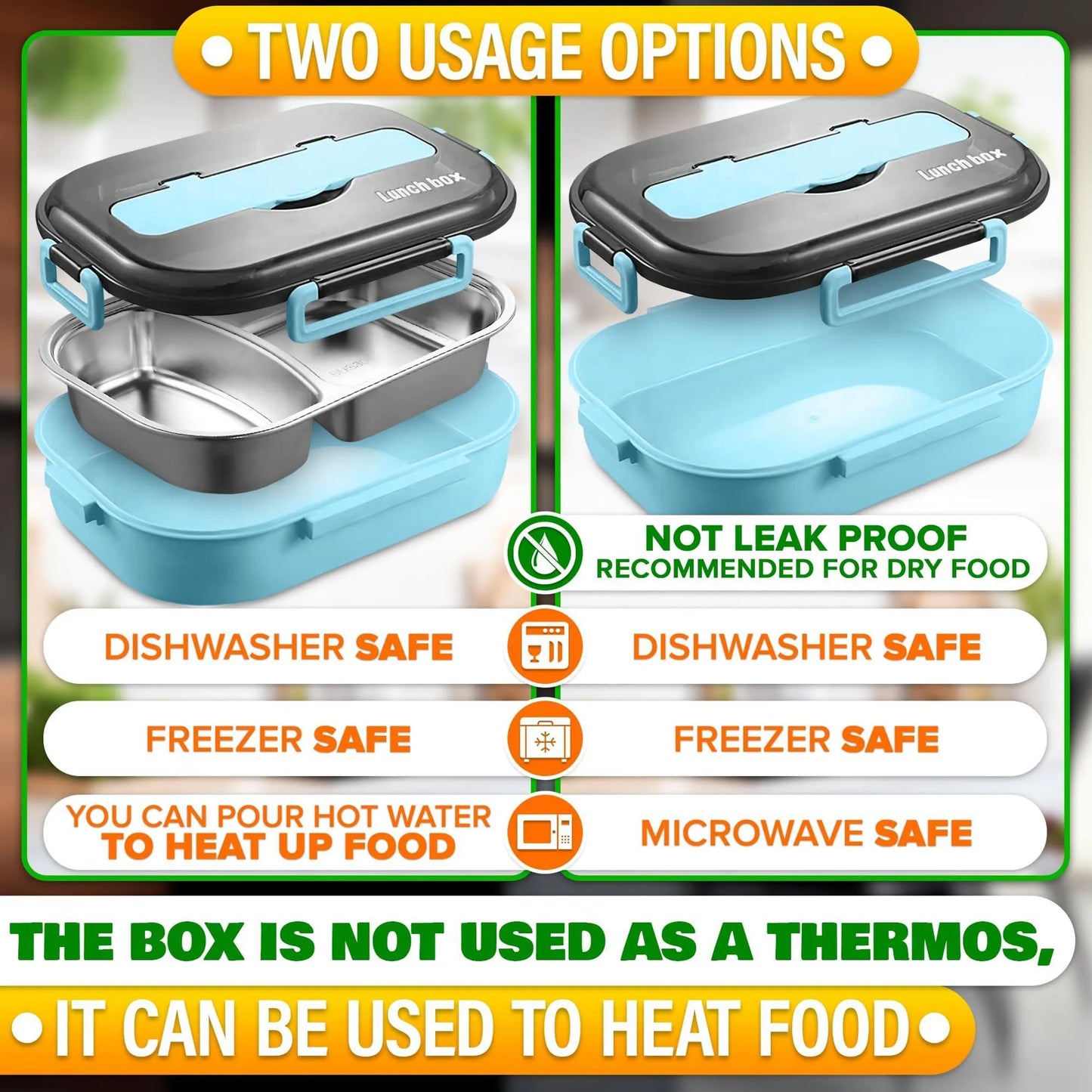 48.5 Oz Stainless Steel Bento Box Adult with Phone Stand Reusable Stainless Steel Lunch Box for Hot Food with Durable Plastic & Soft Rubber Cover Insu