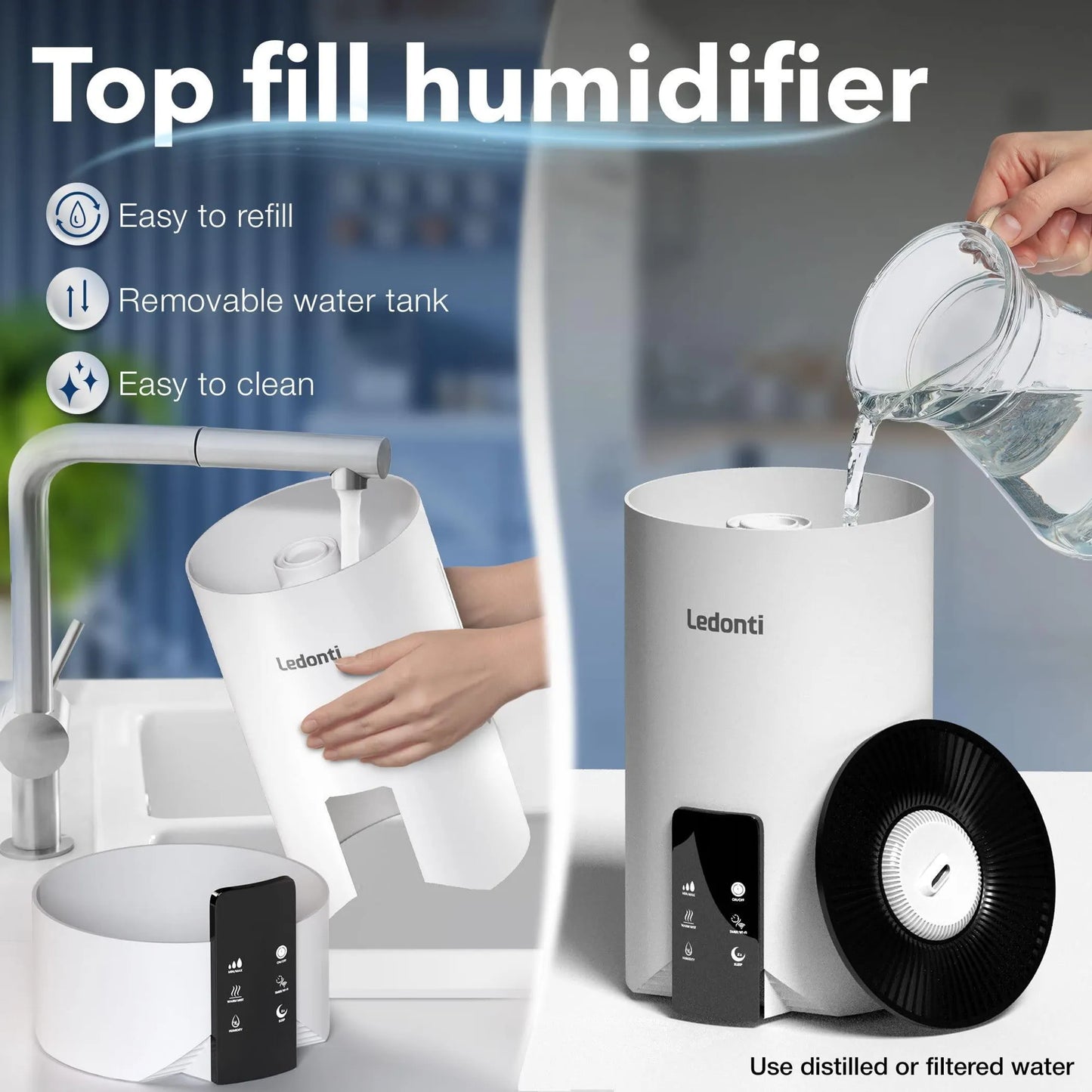 WiFi Control Humidifiers for Bedroom Dual Mist Cool & Warm! Humidifier 4L Big Capacity Top Fill Water Tank Quie Humidifier for Large Rooms Home Living