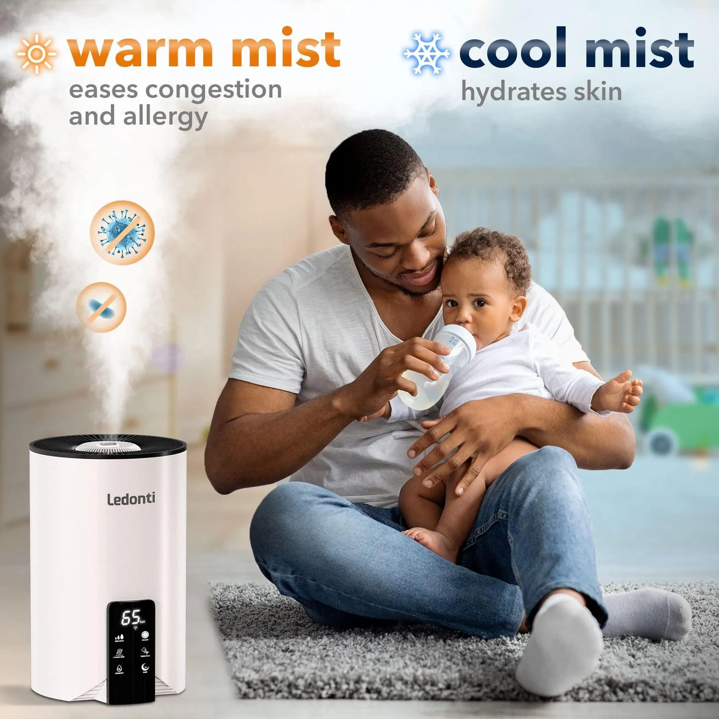 WiFi Control Humidifiers for Bedroom Dual Mist Cool & Warm! Humidifier 4L Big Capacity Top Fill Water Tank Quie Humidifier for Large Rooms Home Living