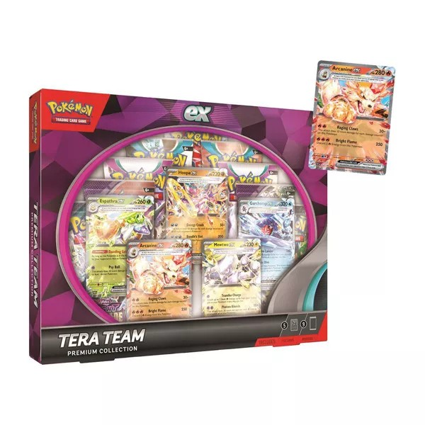 Pokémon TCG: Tera Team ex Premium Collection Box – 9 Booster Packs + 5 Foil Cards