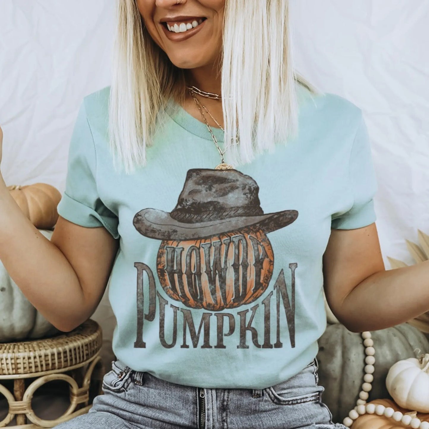 Women's Retro Howdy Pumpkin Fall T-Shirt