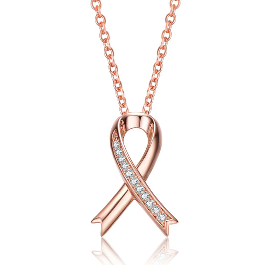 Collette Z Sterling Silver Rose Gold Plated with Clear Cubic Zirconia Loop Necklace