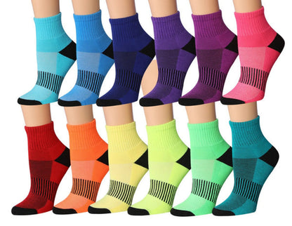 Tipi Toe Women's 12-Pairs Running & Athletic Sports Performance Ankle/Quarter Socks