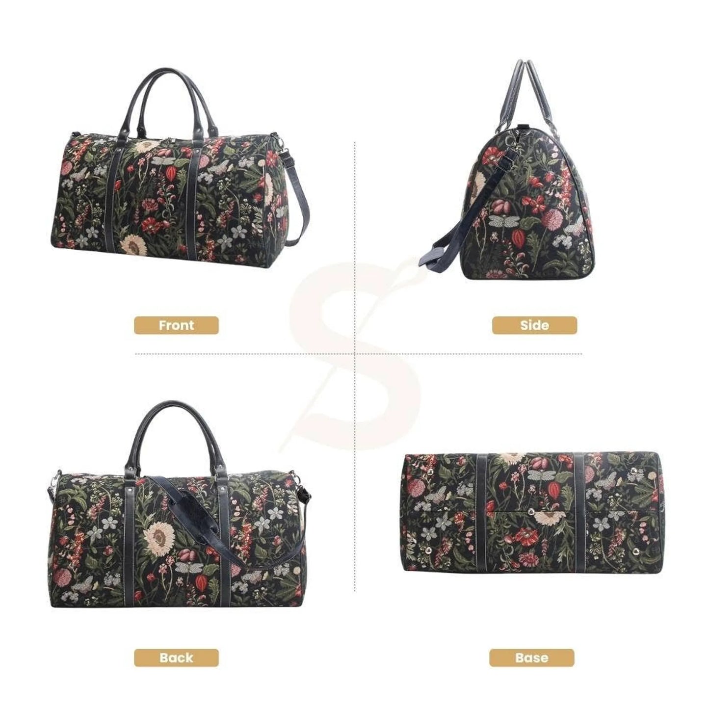 Morning Garden Black Big Holdall Weekender Bag