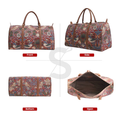 BHOLD-STRD  William Morris Strawberry Thief Red Big Holdall/Duffel Bag