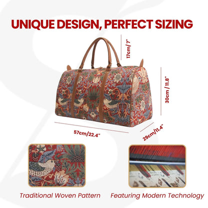 BHOLD-STRD  William Morris Strawberry Thief Red Big Holdall/Duffel Bag