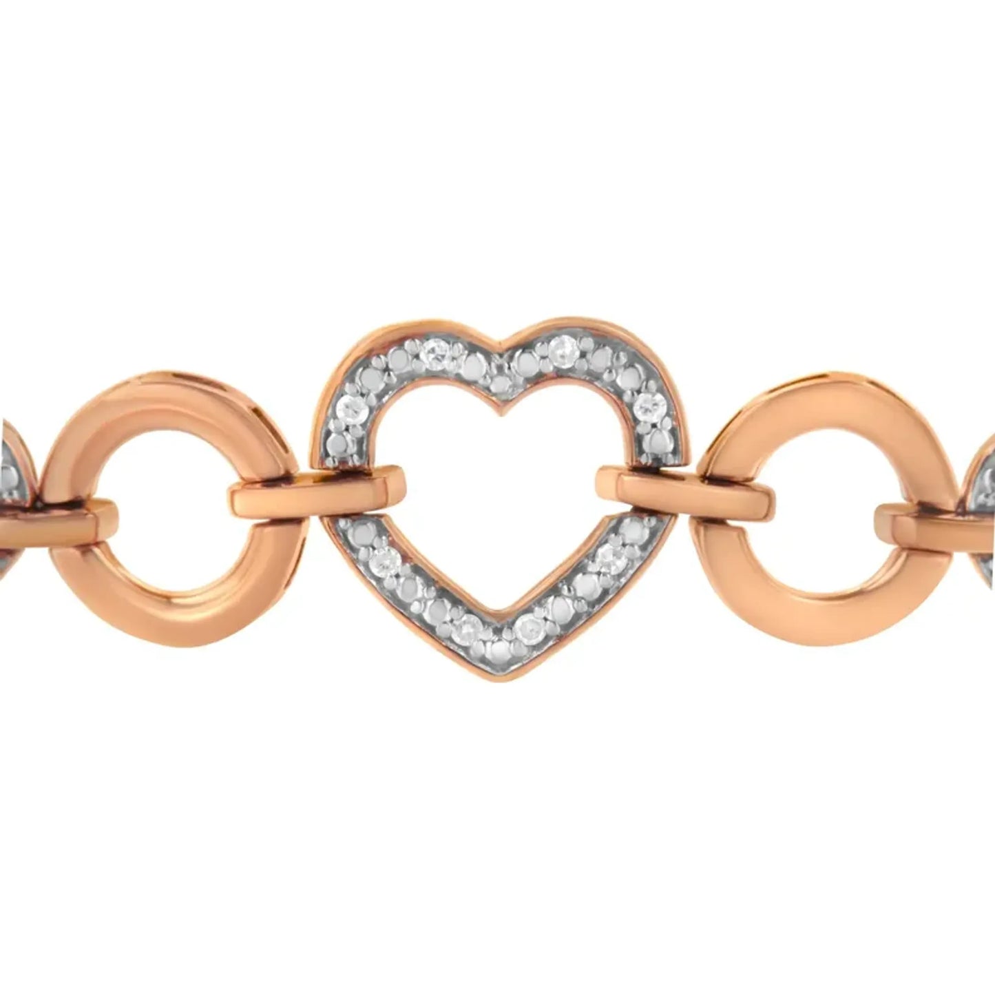 10K Rose Gold over .925 Sterling Silver 1/10 Cttw Round-Cut Diamond Heart Link Adjustable Bolo Bracelet (H-I Color, I2-I3 Clarity) - 6"-9" Adjustable
