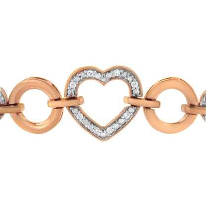 10K Rose Gold over .925 Sterling Silver 1/10 Cttw Round-Cut Diamond Heart Link Adjustable Bolo Bracelet (H-I Color, I2-I3 Clarity) - 6"-9" Adjustable