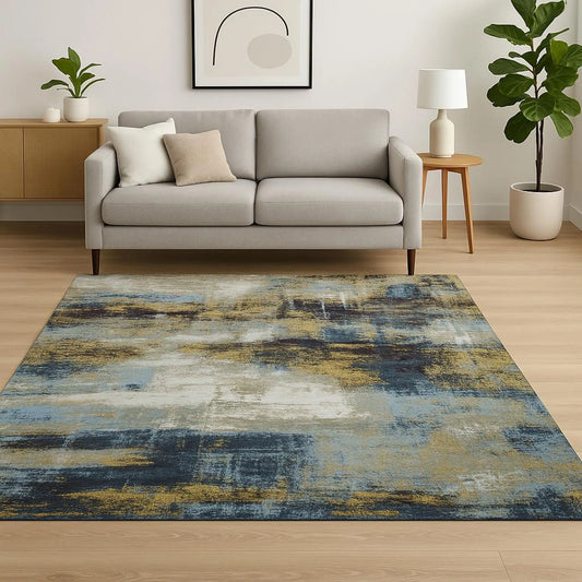 8' X 10' Blue Abstract Hand Knotted Area Rug