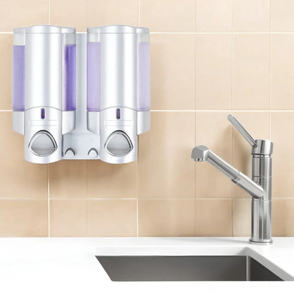 Gray Heavy Duty Plastic Two Chamber Wall Mount Soap Dispenser