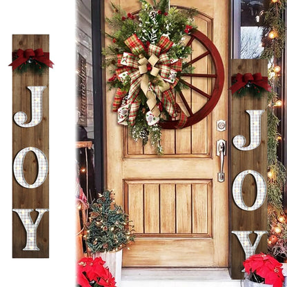 60" Brown Solid Wood Joy Christmas LED Lights Porch Sign