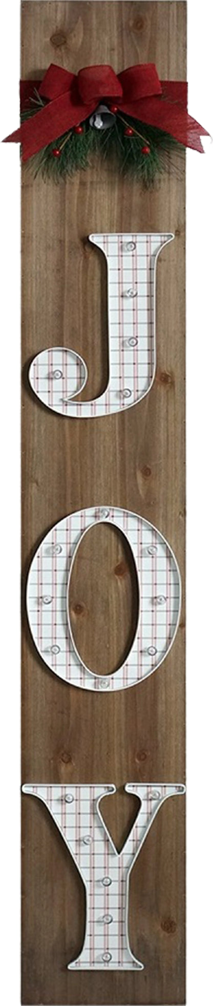 60" Brown Solid Wood Joy Christmas LED Lights Porch Sign