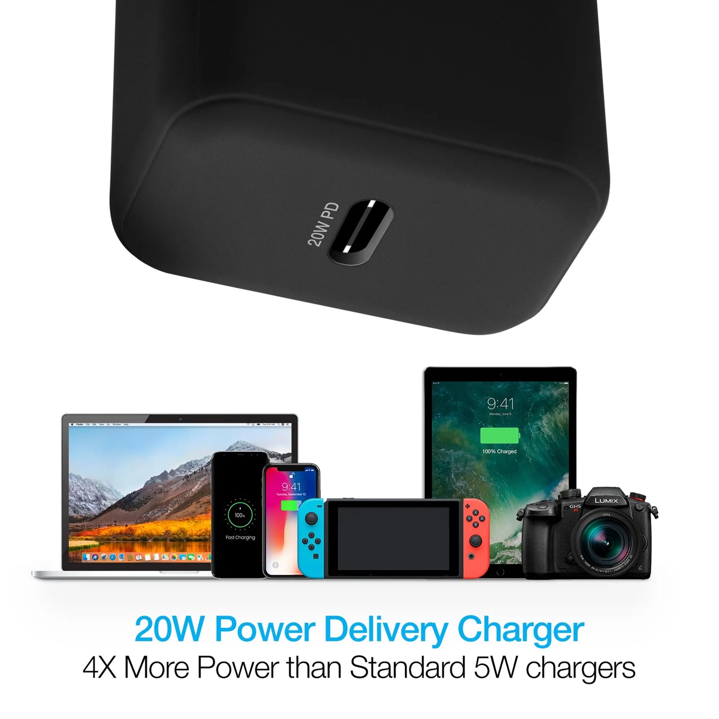 Naztech 20W PD Wall Charger + USB-C to USB-C 4ft Cbl BLK