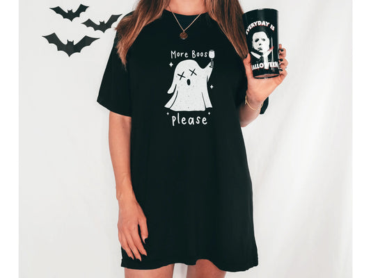 More Boo's Please' Funny Halloween Shirt with Wine Ghost