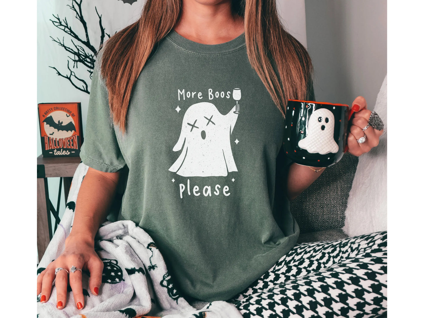 More Boo's Please' Funny Halloween Shirt with Wine Ghost