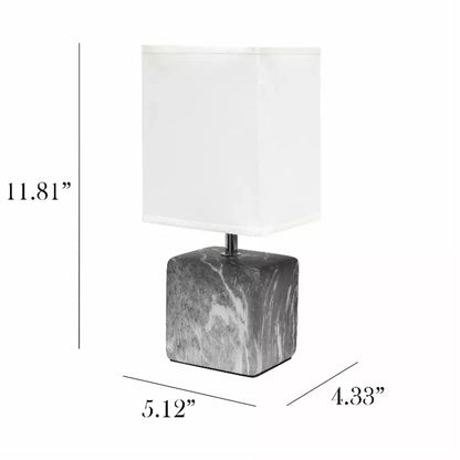 Simple Designs Petite Marbled Ceramic Table Lamp with Fabric Shade