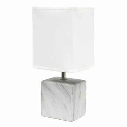 Simple Designs Petite Marbled Ceramic Table Lamp with Fabric Shade