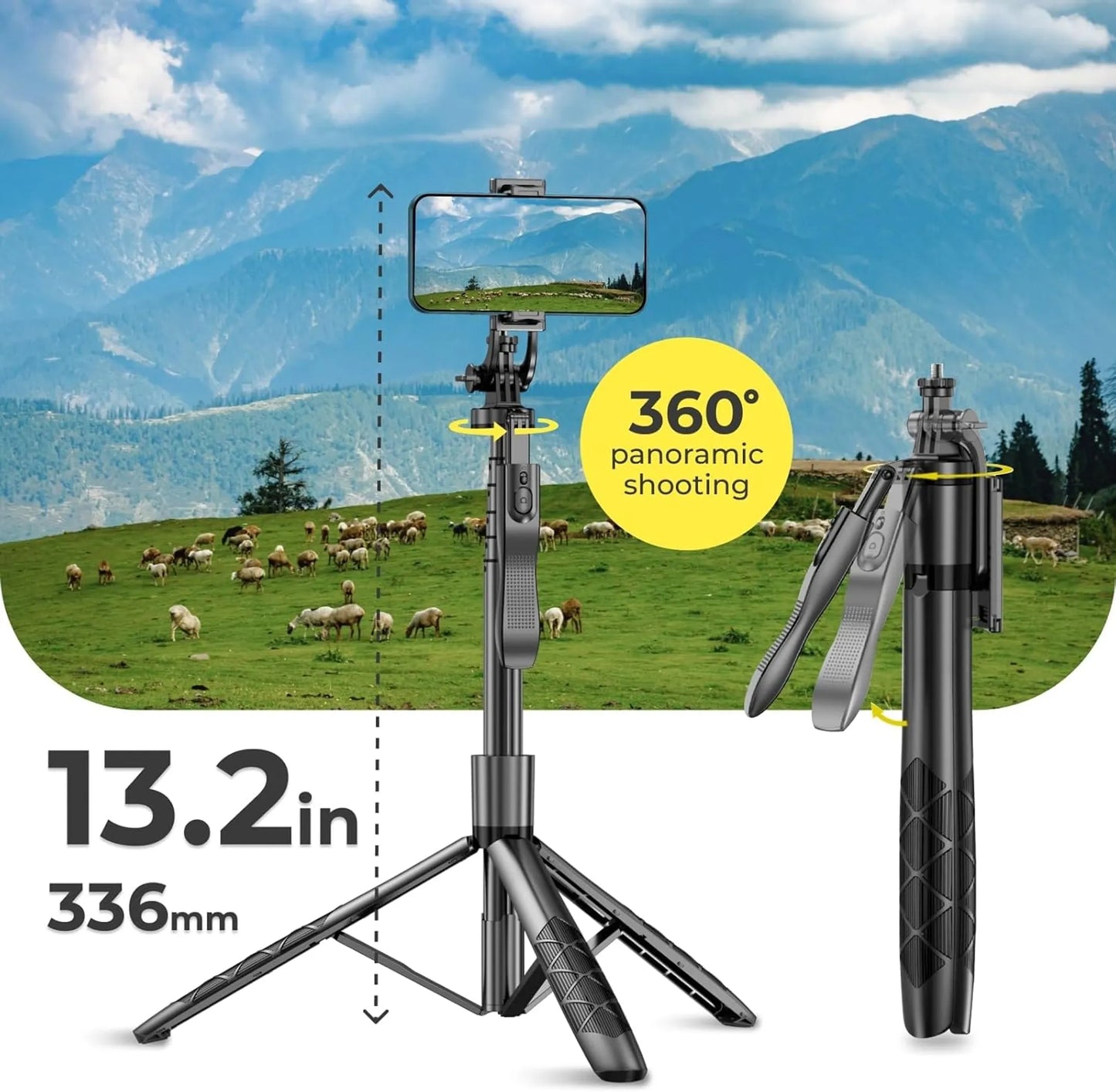 Phone Tripod 62" Selfie Stick for iPhone with Remote and 3W LED Light