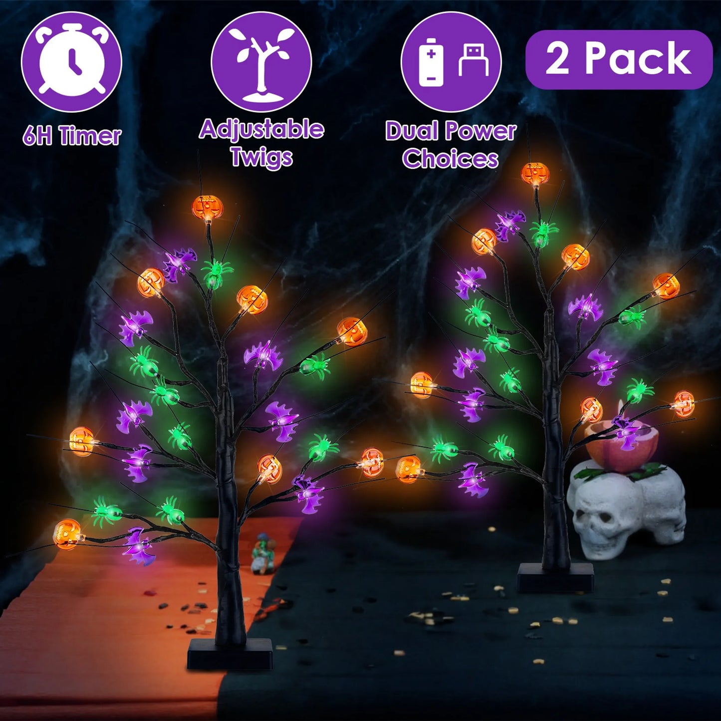 2Pack 1.97FT Lighted Halloween Trees
