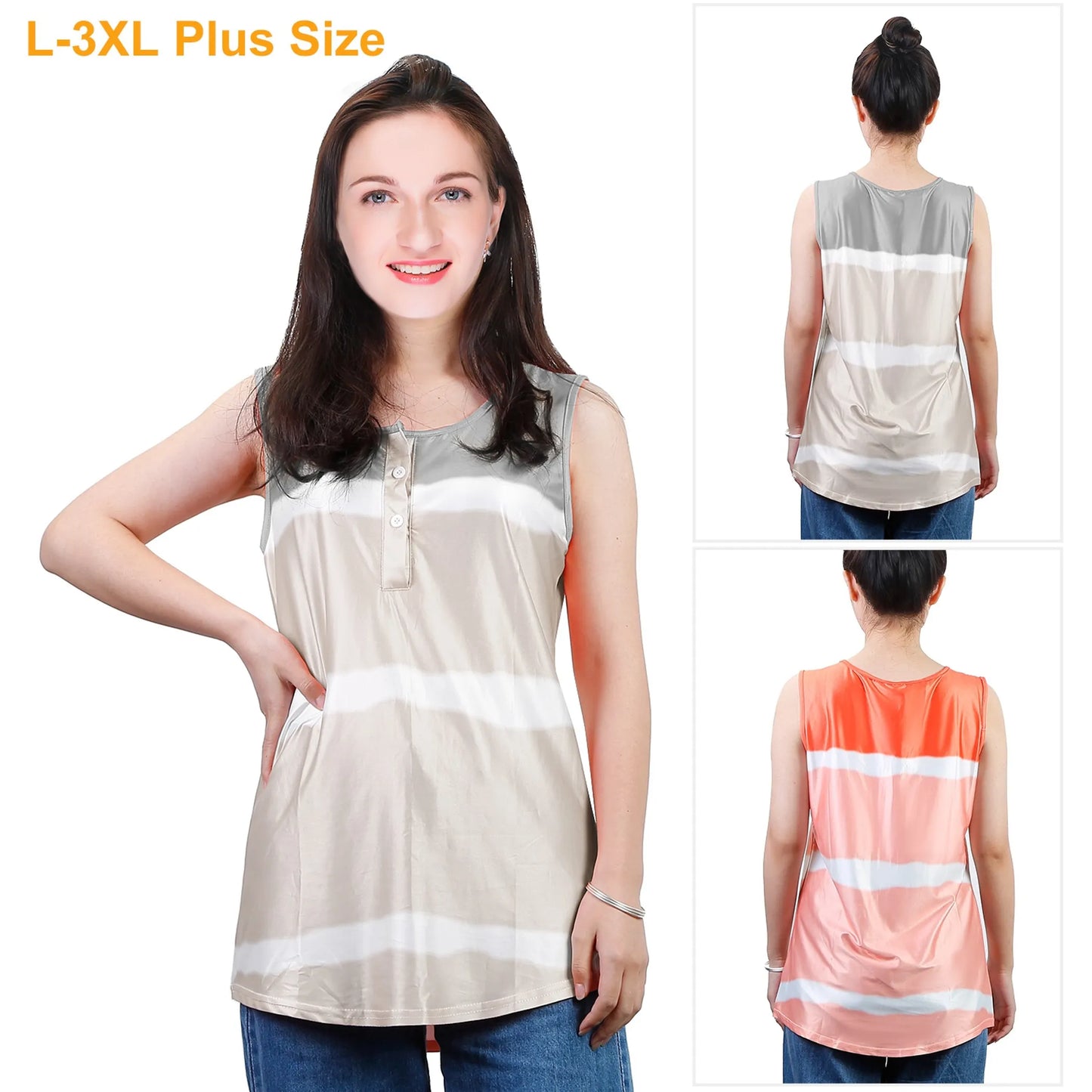 Women Tie-dye Sleeveless Tank Tops Summer Loose T Shirts