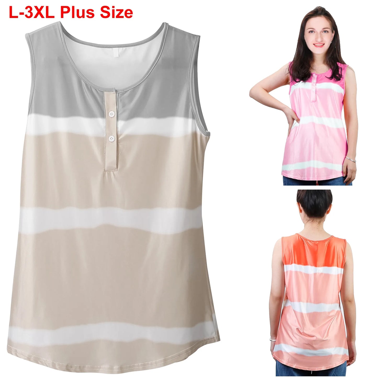Women Tie-dye Sleeveless Tank Tops Summer Loose T Shirts
