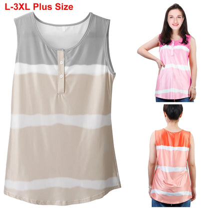 Women Tie-dye Sleeveless Tank Tops Summer Loose T Shirts