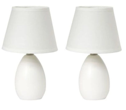 Simple Designs Mini Egg Oval Ceramic Table Lamp 2 Pack Set
