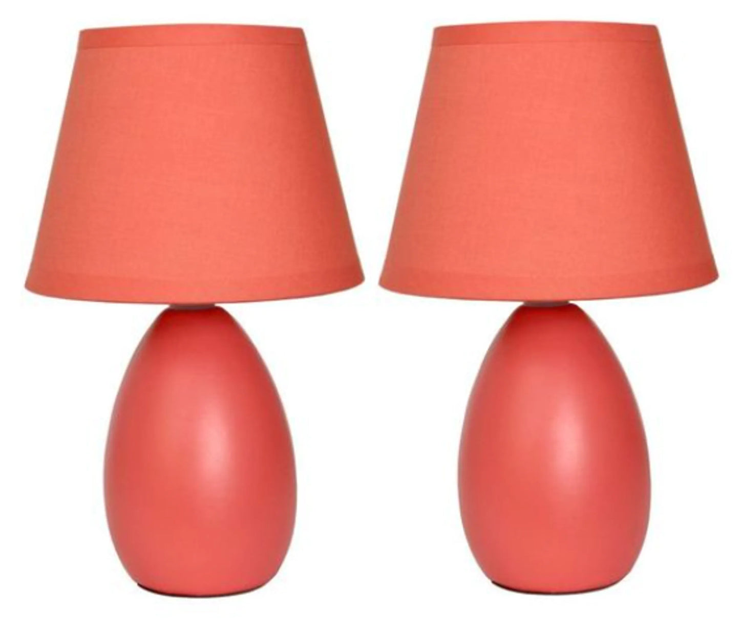 Simple Designs Mini Egg Oval Ceramic Table Lamp 2 Pack Set