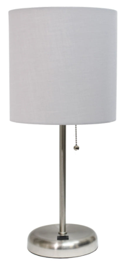 LimeLights Stick Lamp with USB charging port and Fabric Shade