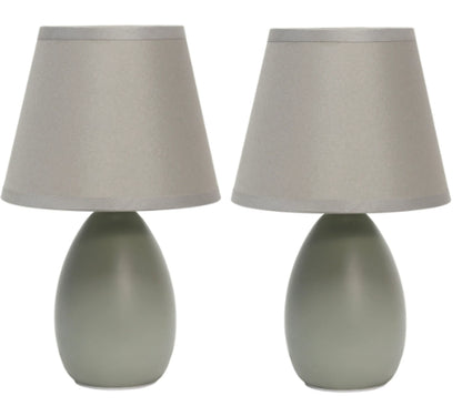 Simple Designs Mini Egg Oval Ceramic Table Lamp 2 Pack Set