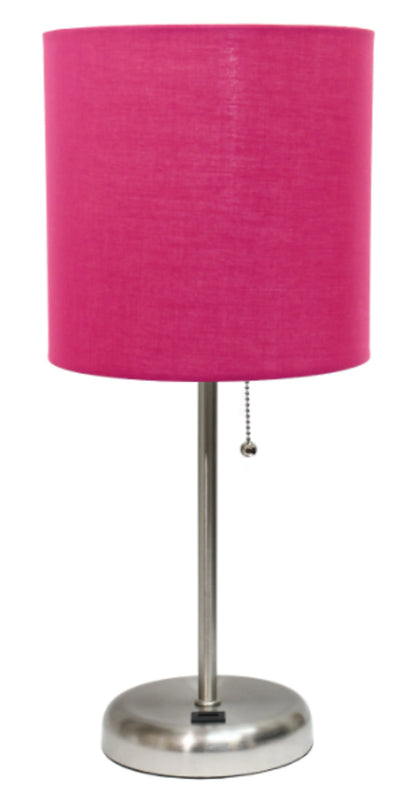 LimeLights Stick Lamp with USB charging port and Fabric Shade