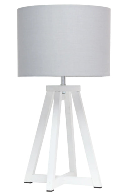 Simple Designs Interlocked Triangular Wood Table Lamp with Fabric Shade